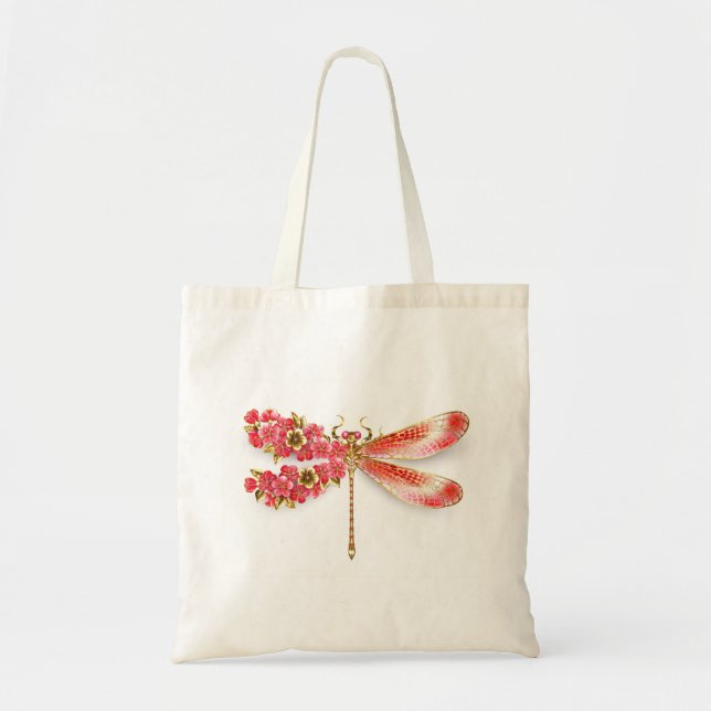 Tote Bag libellule de fleurs avec sakura de bijoux (Devant)