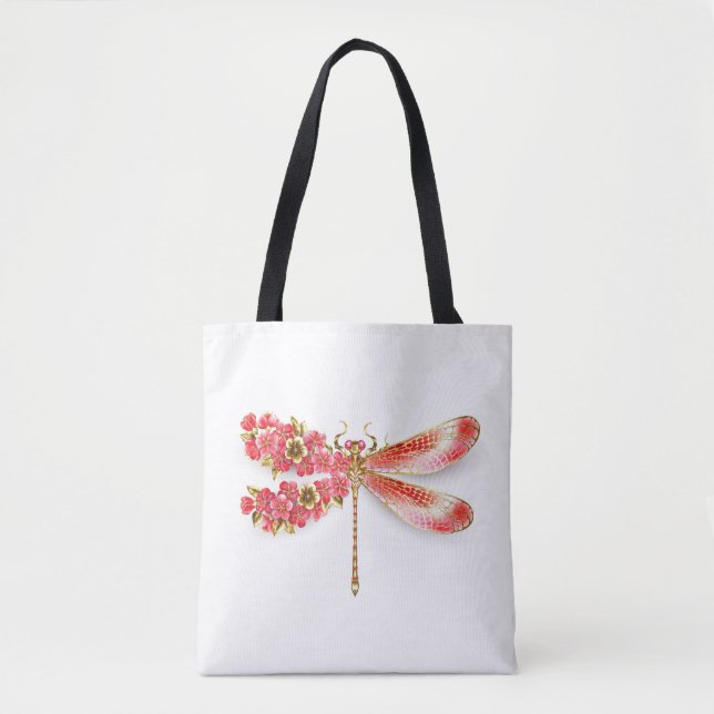 Tote Bag libellule de fleurs avec sakura de bijoux (Devant)