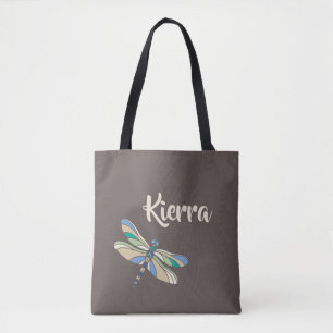 Tote Bag Libellule élégante dans le brun et le bleu avec 