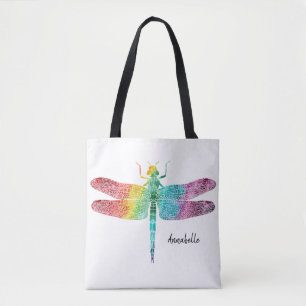 Tote Bag Libellule magnifique d'aquarelle d'arc-en-ciel