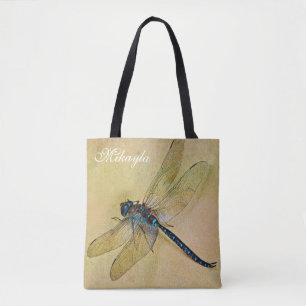 Tote Bag Libellule vintage personnalisée de bleu de Tolsto