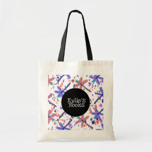 Tote Bag Libellules Aquarelles Livres de bibliothèque perso