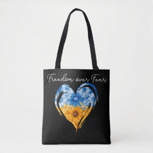 Tote Bag Liberté sur la peur Sunflower Heart Ukraine Noir