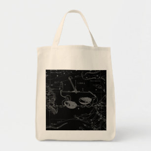 Tote Bag Libra Constellation Hevelius 1690 Carte sur Noir