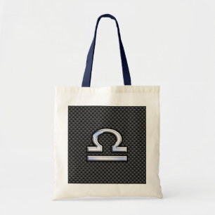 Tote Bag Libra Zodiac Sign on Black Carbon Fibre Print