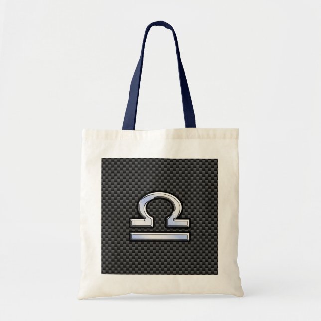 Tote Bag Libra Zodiac Sign on Black Carbon Fibre Print (Devant)