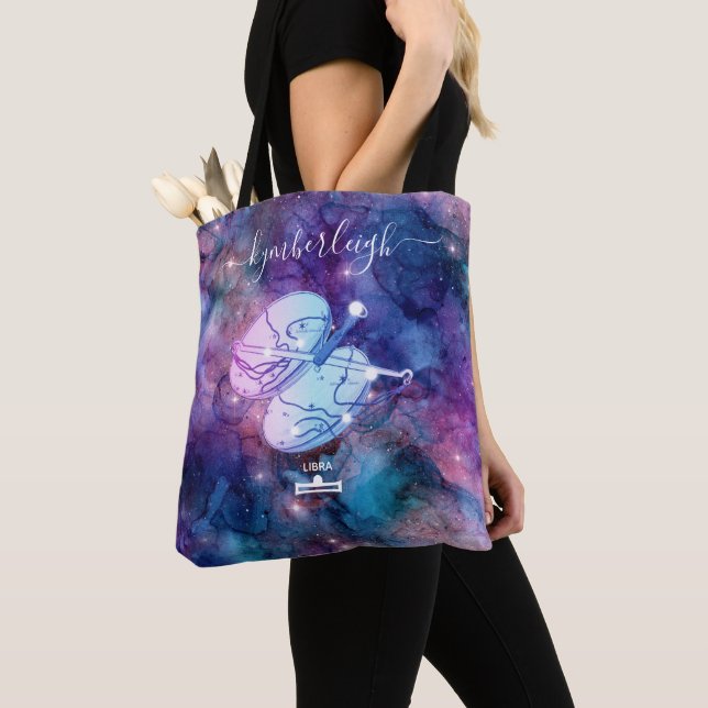 Tote Bag Libra Zodiac Signal Cosmique Monogramme Nom Pink B (De près)