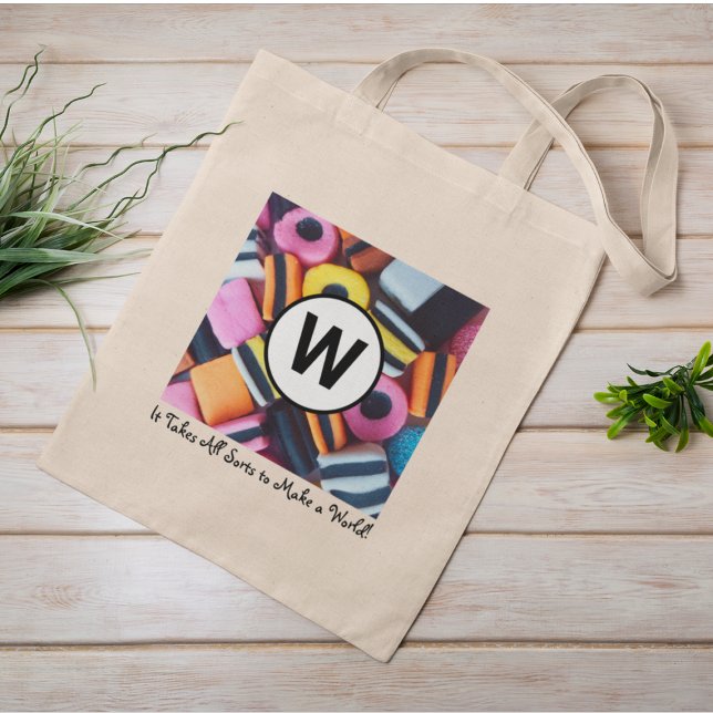 Tote Bag Licorice Personnalisée trie Monogramme avec devis (Add Monogram Initial and replace quote with own text if required, or delete it)