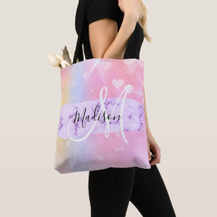 Tote Bag Licorne Arc-en-ciel Cœurs Monogramme Coloré Fémini