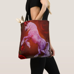 Tote Bag Licorne ardente et roses Cheval de fantaisie