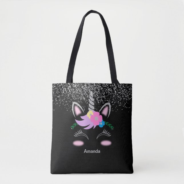 Tote Bag Licorne argentée de parties scintillantes (Devant)