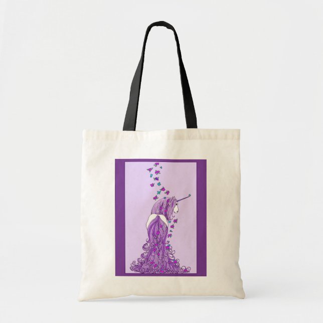 Tote Bag Licorne avec des papillons (Devant)
