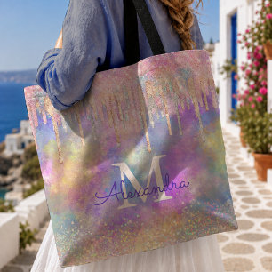 Tote Bag Licorne chic colorée dégoulinant de paillettes mon