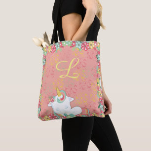 Tote Bag Licorne Dormante Florale Monogramme