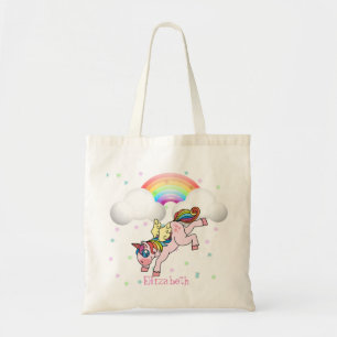 Tote Bag Licorne Magique Adorable, Arc-en-ciel, Étoiles Col