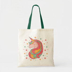 Tote Bag Licorne magique rose et verte d'or
