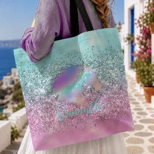 Tote Bag Licorne Rose Aqua Chic Pailleté Glam Monogramme