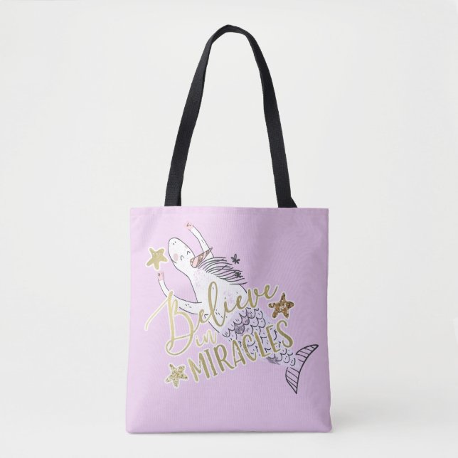Tote Bag Licorne Sirène Moderne Tendance Croire aux Miracle (Devant)