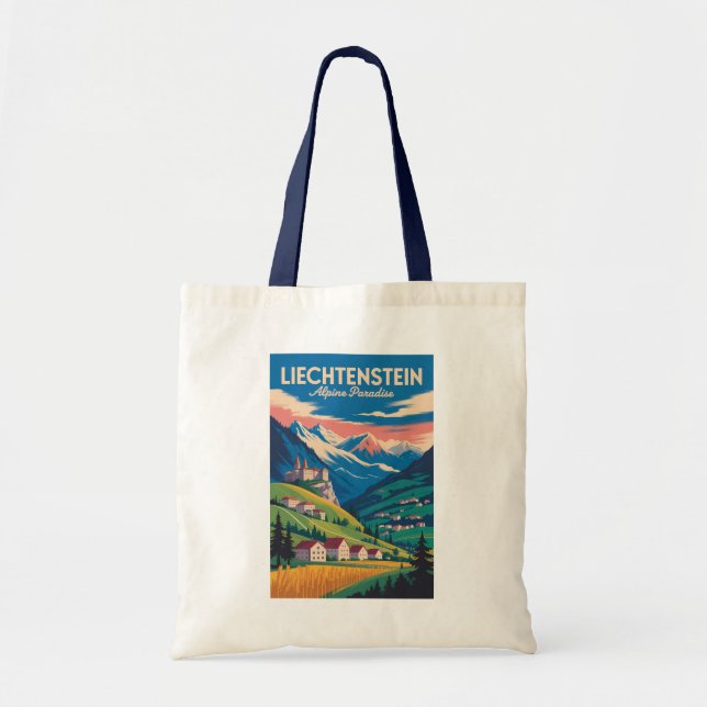 Tote Bag Liechtenstein Landscape Illustration Travel Art (Devant)