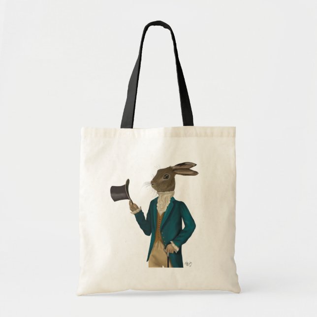 Tote Bag Lièvre en Manteau Turquoise 2 (Devant)