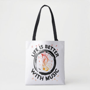Tote Bag Life is Better With Music Notes Musicien Musique L