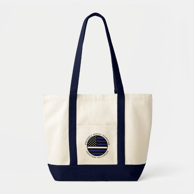 Tote Bag Ligne blanche mince personnalisée USA Drapeau EMS  (Devant)