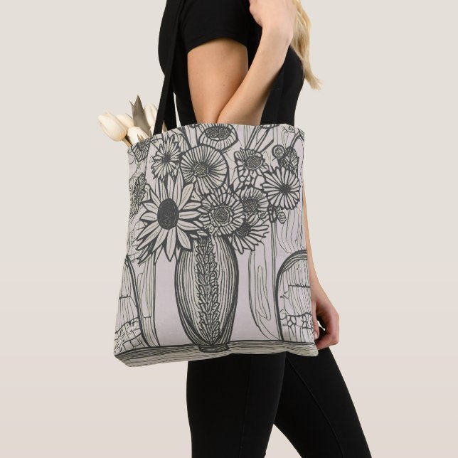 Tote Bag Ligne de vase Fleur Dessin Art Floral (De près)