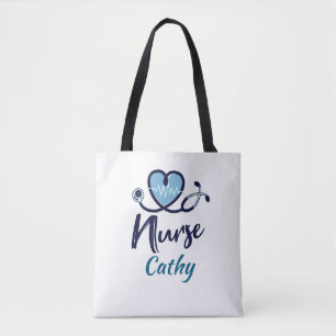 Tote Bag Ligne de vie mignonne Infirmière Cœur bleu Personn