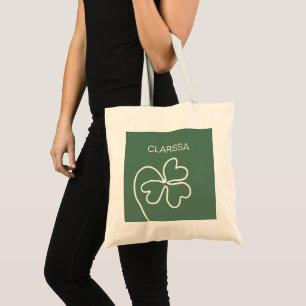 Tote Bag Ligne feuille de fermeture minimaliste dessin vert