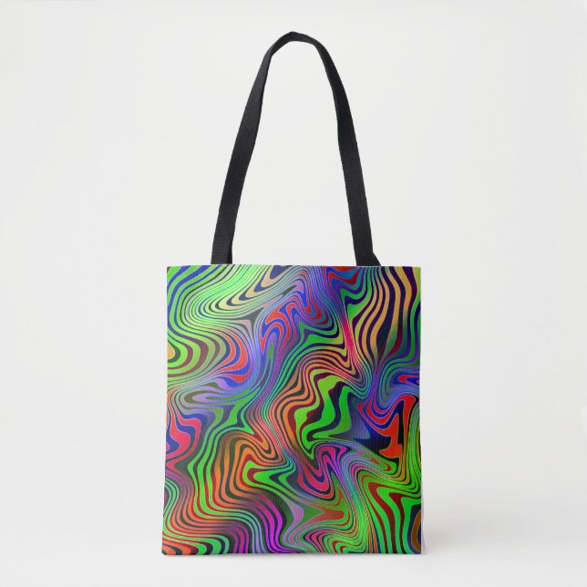 Tote Bag ligne psychédélique ondulée multicolore (Devant)