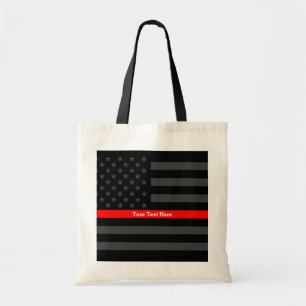 Tote Bag Ligne rouge mince classique - Noir américain perso