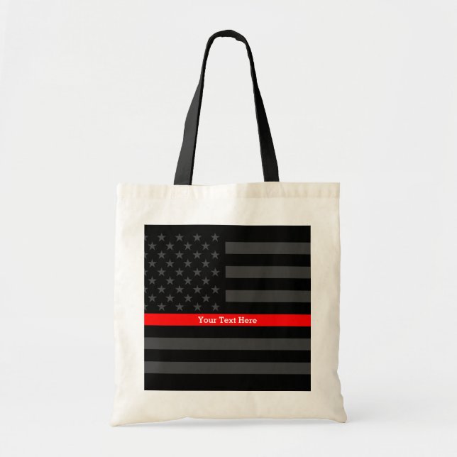 Tote Bag Ligne rouge mince classique - Noir américain perso (Devant)