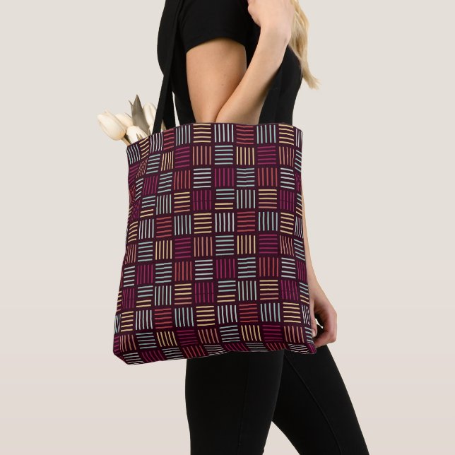 Tote Bag Lignes colorées carrées (De près)