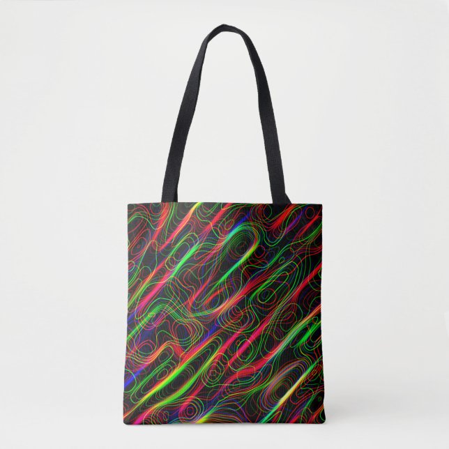 Tote Bag Lignes courbes multicouleurs néon (Devant)