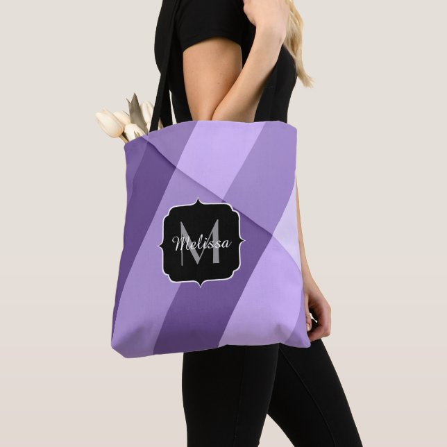Tote Bag Lignes de géométrie moderne violet ultra violet Mo (De près)