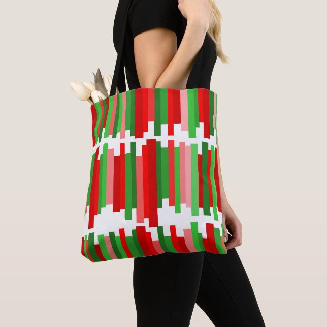 Tote Bag Lignes découpées - Rouge et vert (De près)
