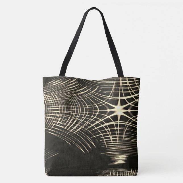Tote Bag Lignes kaki répétées par vagues et croisées (Dos)