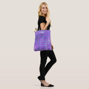 Tote Bag Lignes modernes de grille violet et rose abstrait