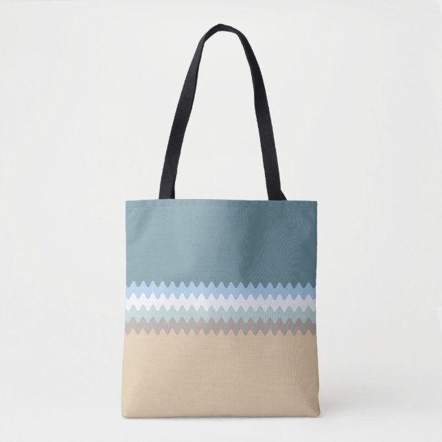 Tote Bag Lignes ondulées - Brown clair/Sable/Beige/Turquois (Devant)