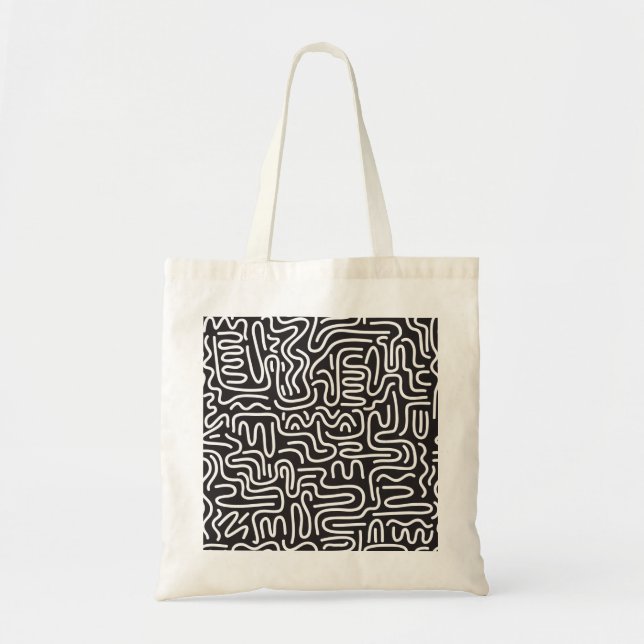 Tote Bag Lignes ondulées de doodle rétro : Monochrome (Devant)