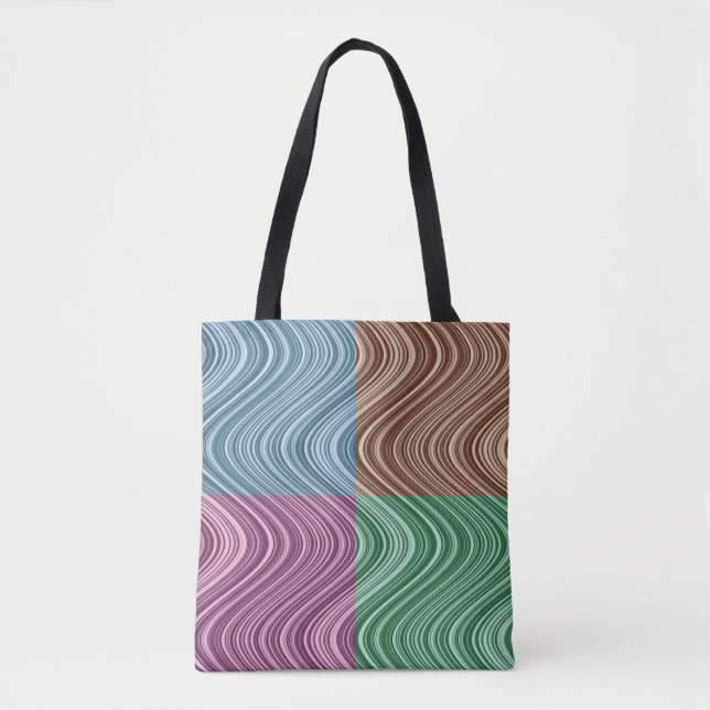 Tote Bag Lignes ondulées en bleu/Brown/vert/violet (Devant)