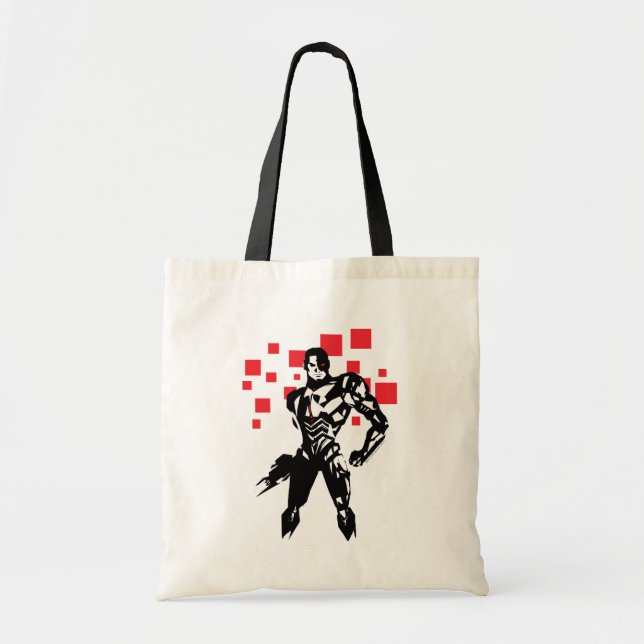 Tote Bag Ligue de Justice | Cyborg Digital Noir Pop Art (Devant)