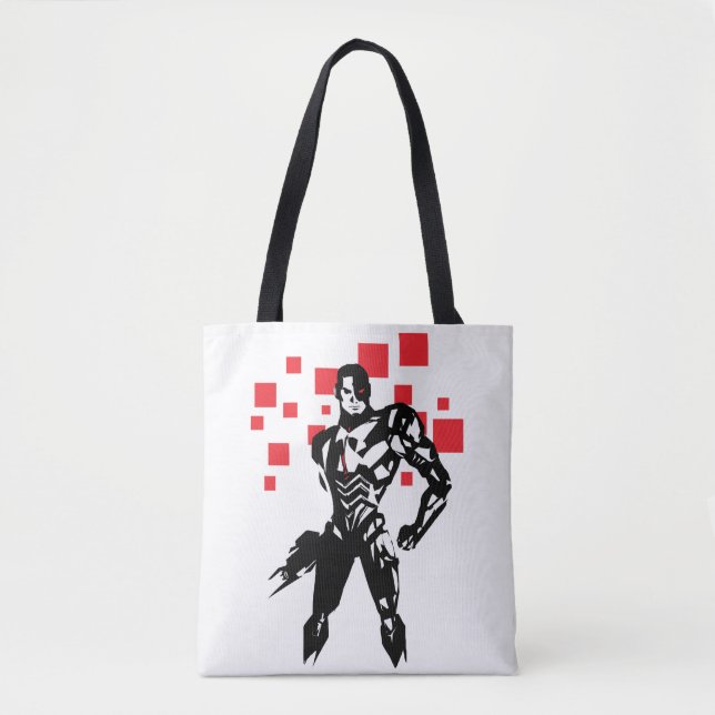Tote Bag Ligue de Justice | Cyborg Digital Noir Pop Art (Devant)