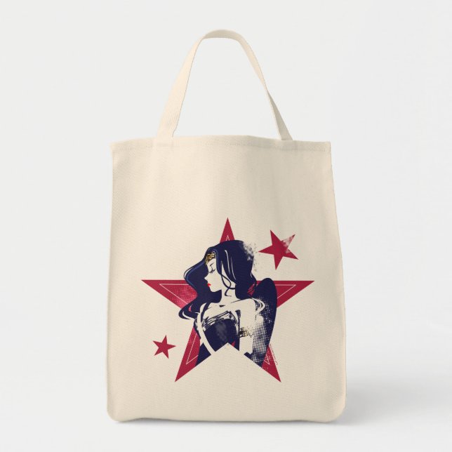 Tote Bag Ligue de Justice | Wonder Woman & Stars Pop Art (Devant)