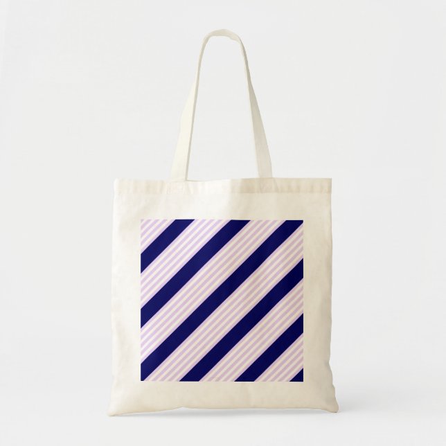 Tote Bag Lilac et rayures blanches motif avec bleu marine (Devant)