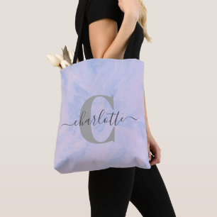 Tote Bag Lilac Lavender Marbre Élégant Nom du monogramme
