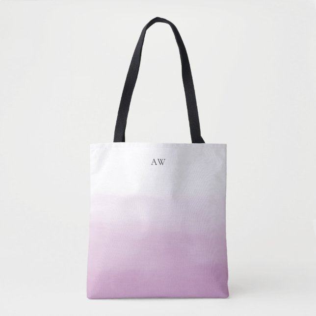 Tote Bag Lilac Purple Aquarelle Ombre Moderne Monogramme (Devant)