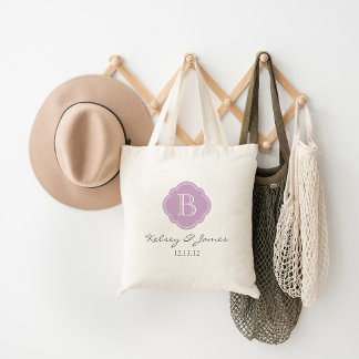 Tote Bag Lilac Purple Personnalisé Monogramme Mariage Faveu
