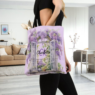 Tote Bag Lilacs fleurs de fenêtre rose monogramme