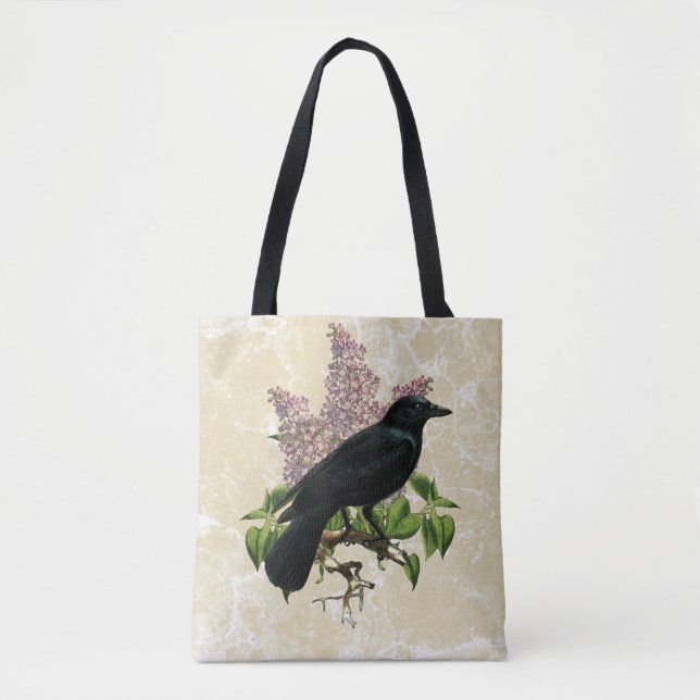 Tote Bag Lilas Et Corbeau (Devant)
